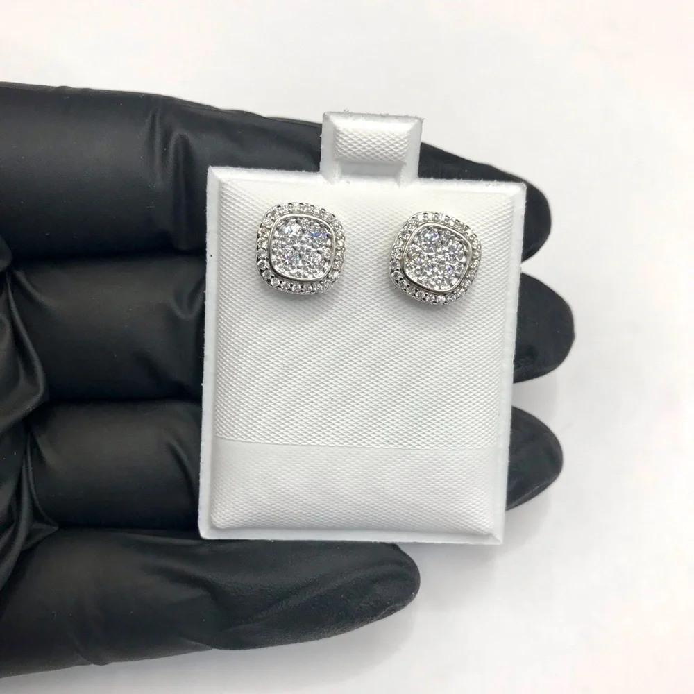 925 Sterling Silver Pavé Square Stud Earrings  Screw Back 1.00CT MOISSANITE